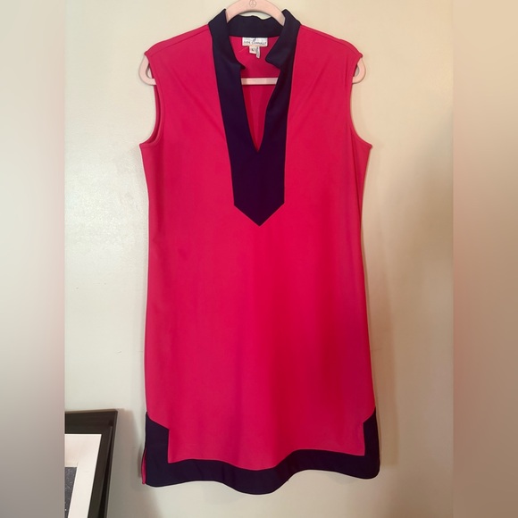 Jude Connally Pink & Navy Dress SZ L Preppy Travel Resort Coastal Grandma - Picture 1 of 4